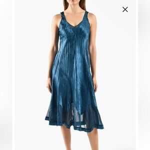 Komarov Charmeuse & Chiffon Cocktail Dress tiered fairy grunge teal medium